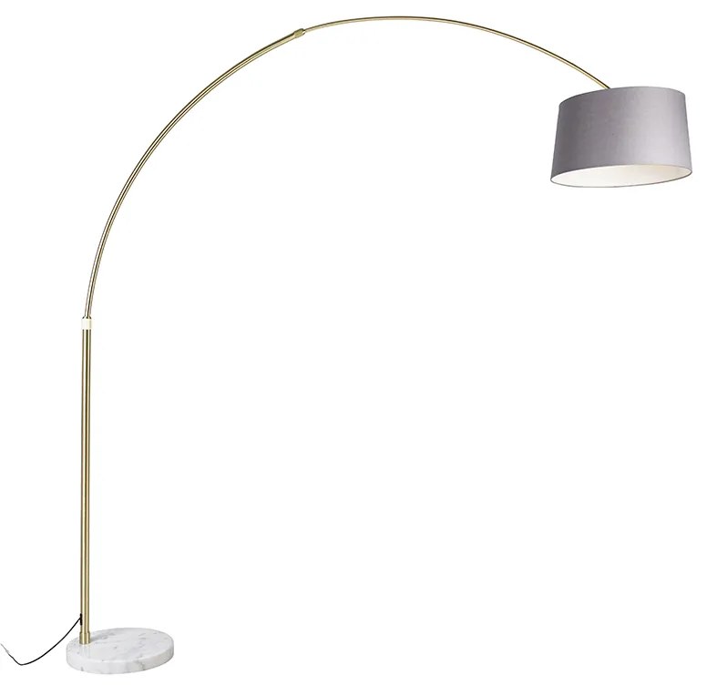 Candeeiro de Arco em Latão com Abajur em Tecido Cinza e Mármore Cinza 45 cm - XXL Moderno