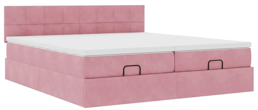 Estrutura de cama otomana com colchões 180x200 cm veludo rosa