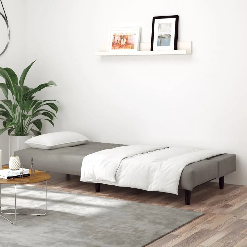 Sofá-cama de 2 lugares veludo cinzento-claro