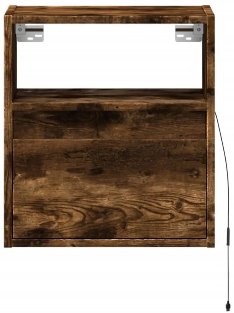 Mesa de cabeceira de parede com luzes LED carvalho fumado