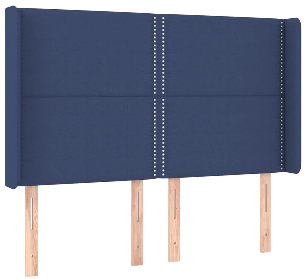 Cabeceira de cama c/ luzes LED tecido 147x16x118/128 cm azul
