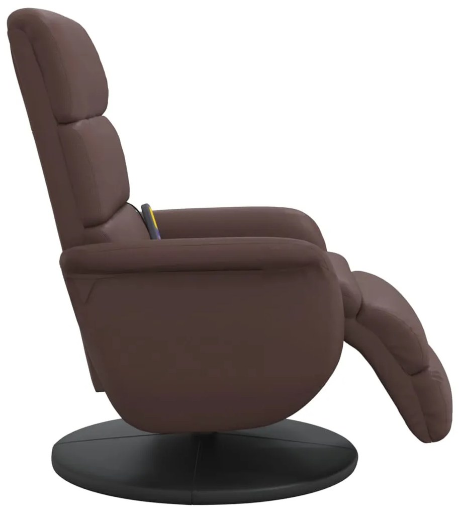 Poltrona massagens recl. c/ apoio pés couro artificial castanho