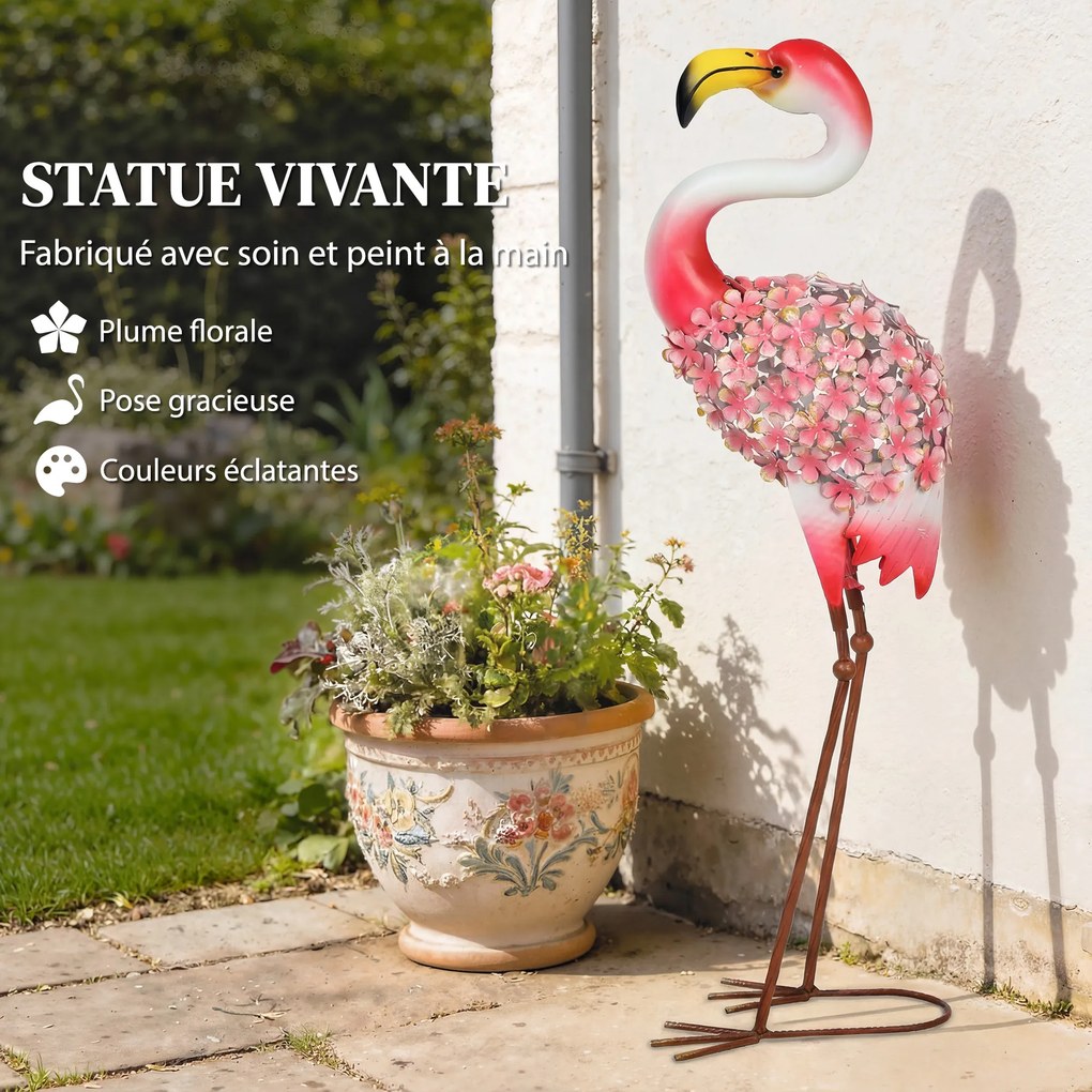 Estátua de Jardim de Flamingo, 28 x 19 x 83 cm, Metal Resistente às Intempéries, Vermelho