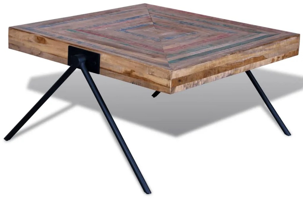 Mesa de centro com pernas em forma de V, madeira teca reciclada