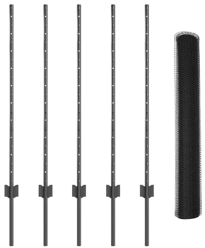 Postes de Cerca vidaXL 10 pcs Canal U Cinza 100 cm Aço