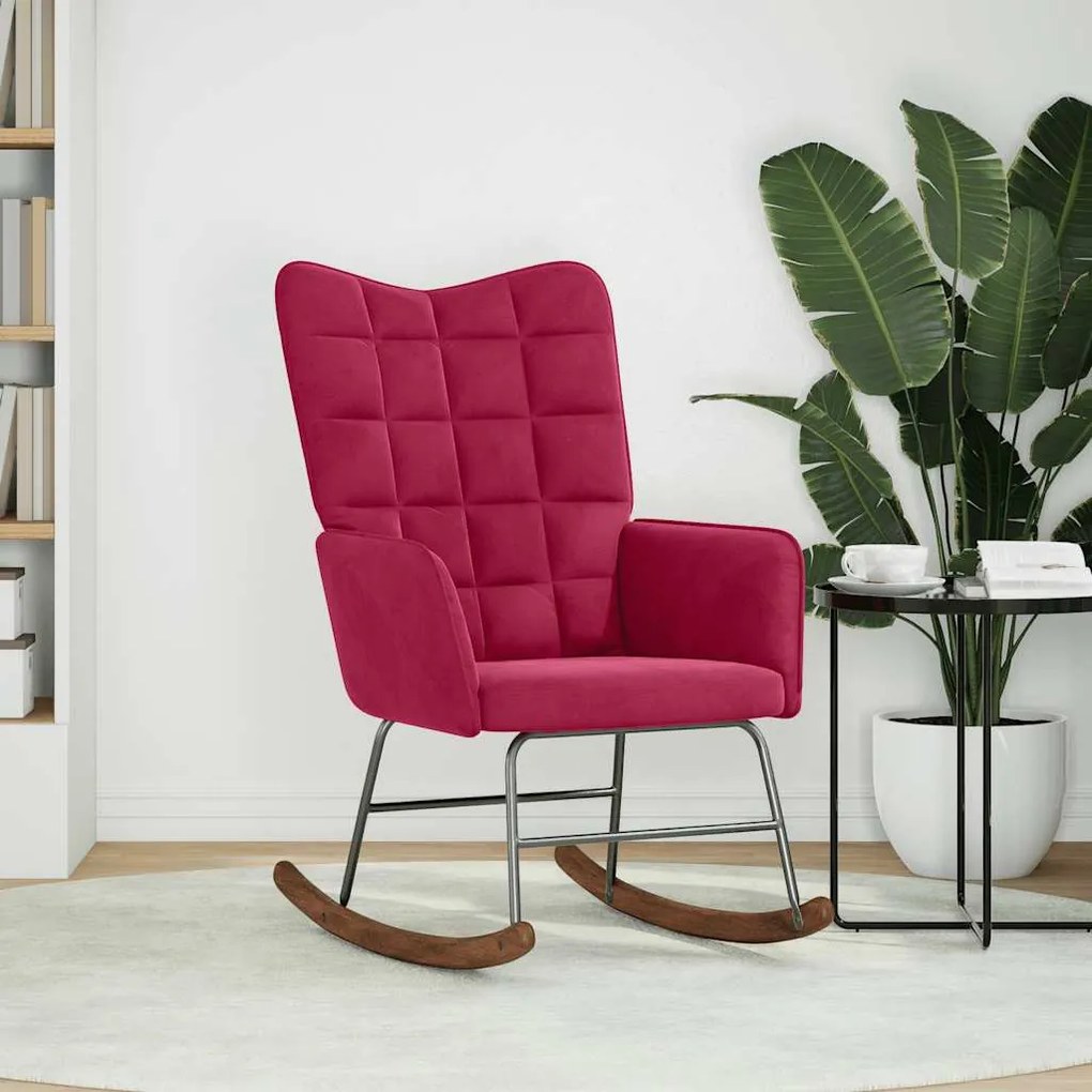 vidaXL Cadeira de baloiço veludo vermelho tinto
