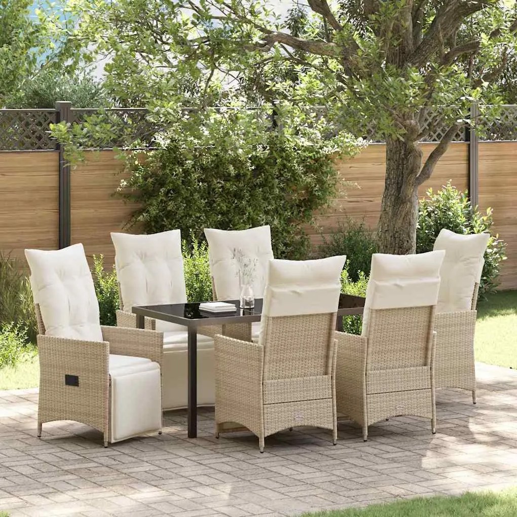 vidaXL Conjunto de Jantar para Jardim de 7 Peças com Almofadas em Rattan Sintético Bege