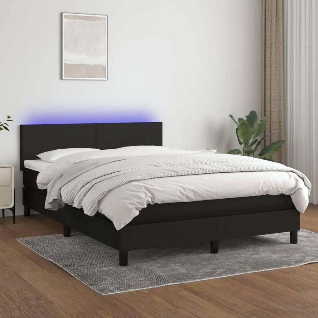 vidaXL Cama box spring c/ colchão e LED 140x200 cm tecido preto