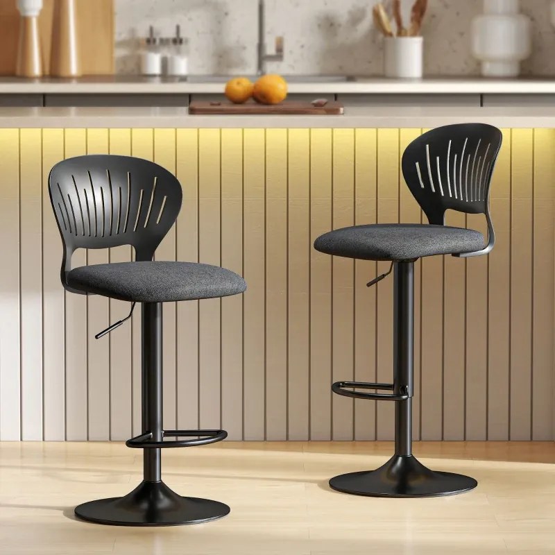 Conjunto de 2 Bancos Altos de Cozinha Giratórios a 360° Reguláveis em Altura de 84-105 cm 40,5x43x84-105 cm Preto