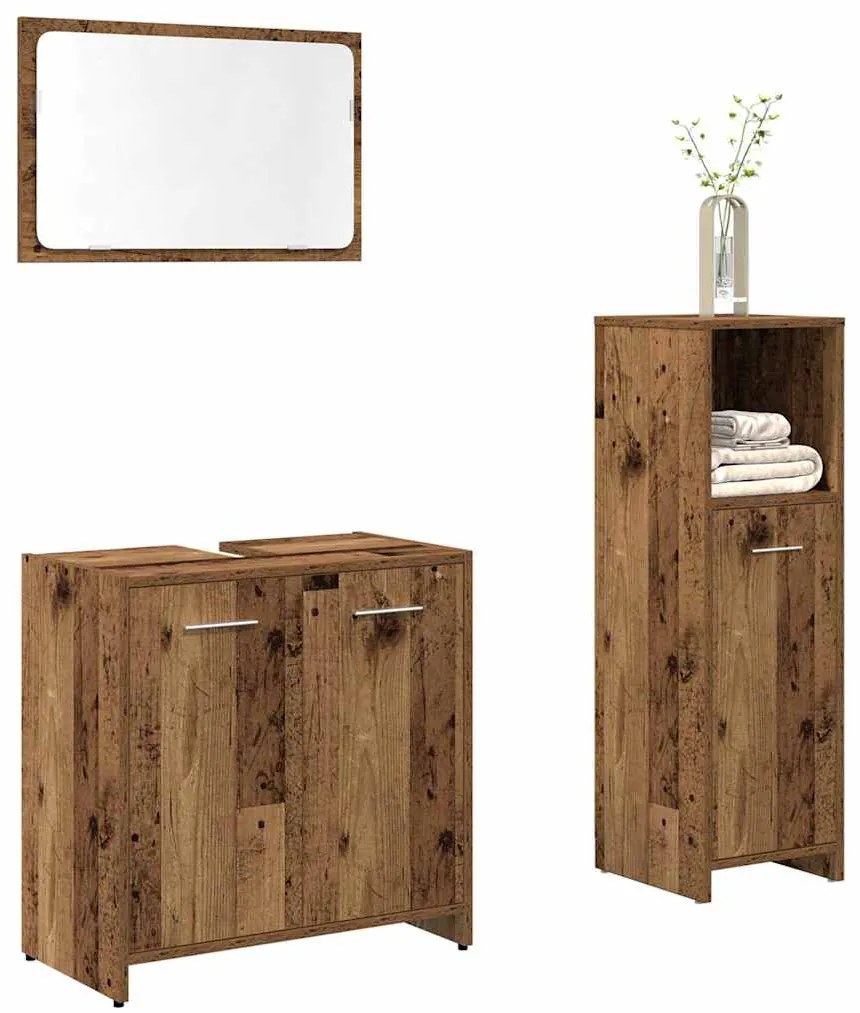 vidaXL 3 pcs conj. móveis casa banho derivados madeira madeira velha