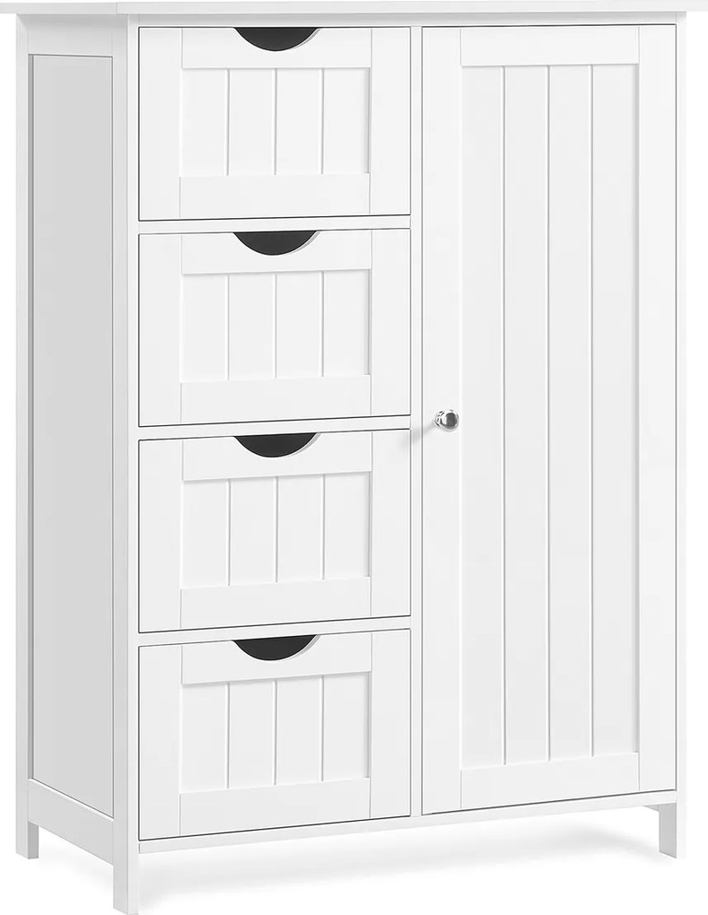 Armário de casa de banho estreito com 4 gavetas 35 x 65 x 90 cm branco