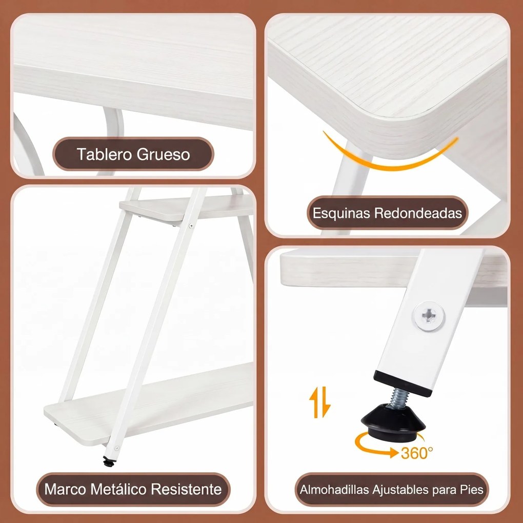 Mesa consola com luzes LED e base de carregamento 79,5 x 30,5 x 81,5 cm, 3 níveis, estantes abertas, kit anti-tombamento, estrutura metálica, para sal