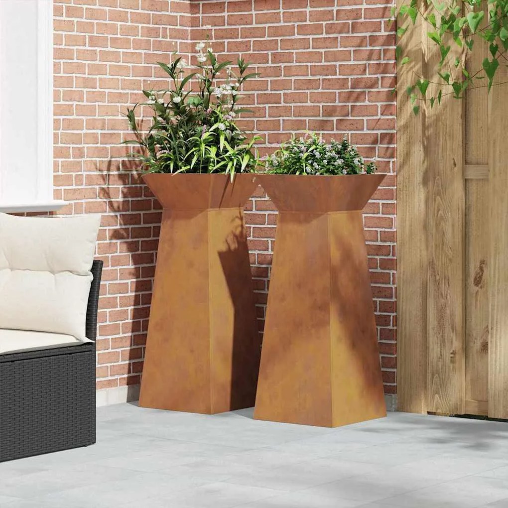 Jardineiras em pilar 2 pcs com tigela 40x40x100 cm em aço corten.