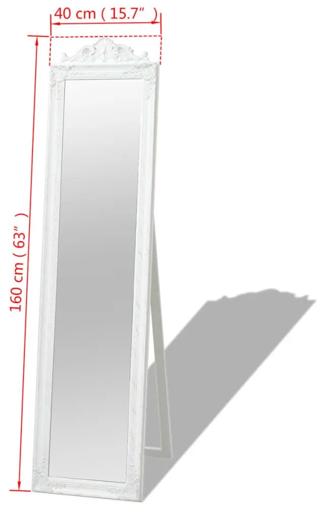 Espelho de pé estilo barroco 160x40 cm branco