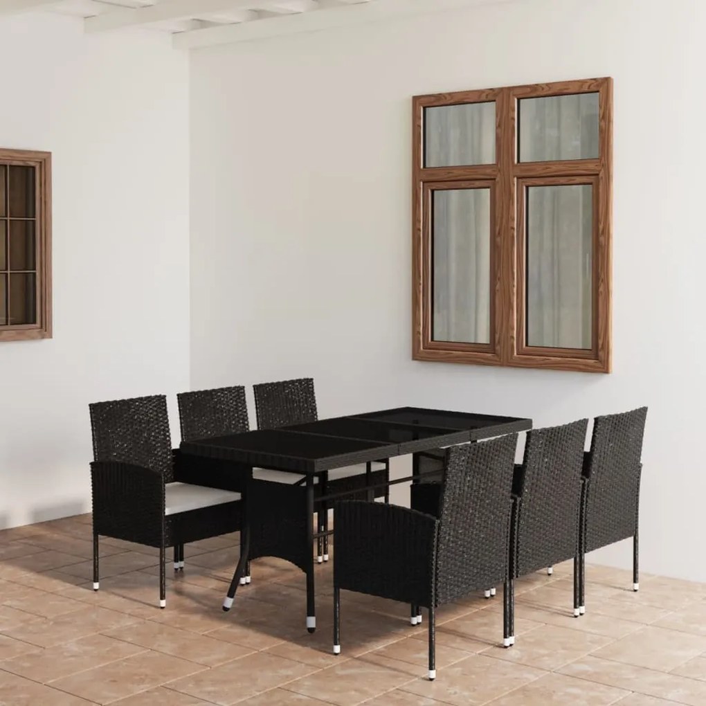 vidaXL 7 pcs conjunto de jantar para jardim vime PE preto