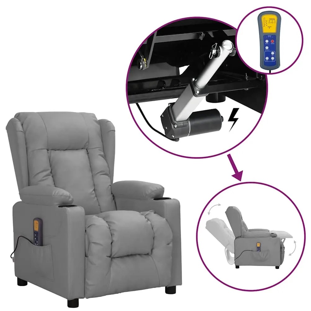 Poltrona de massagens elevatória couro artificial cinzento