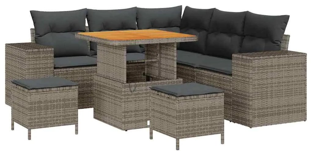 Conjunto de Sofá de Jardim 8 Peças com Almofadas em Cinza, Rattan Sint