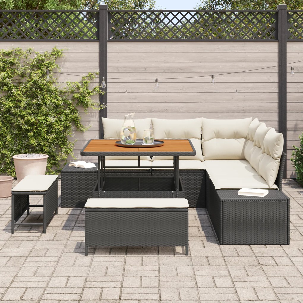 Conjunto de Sofá de Jardim vidaXL de 8 peças com Almofadas Preto Ratta