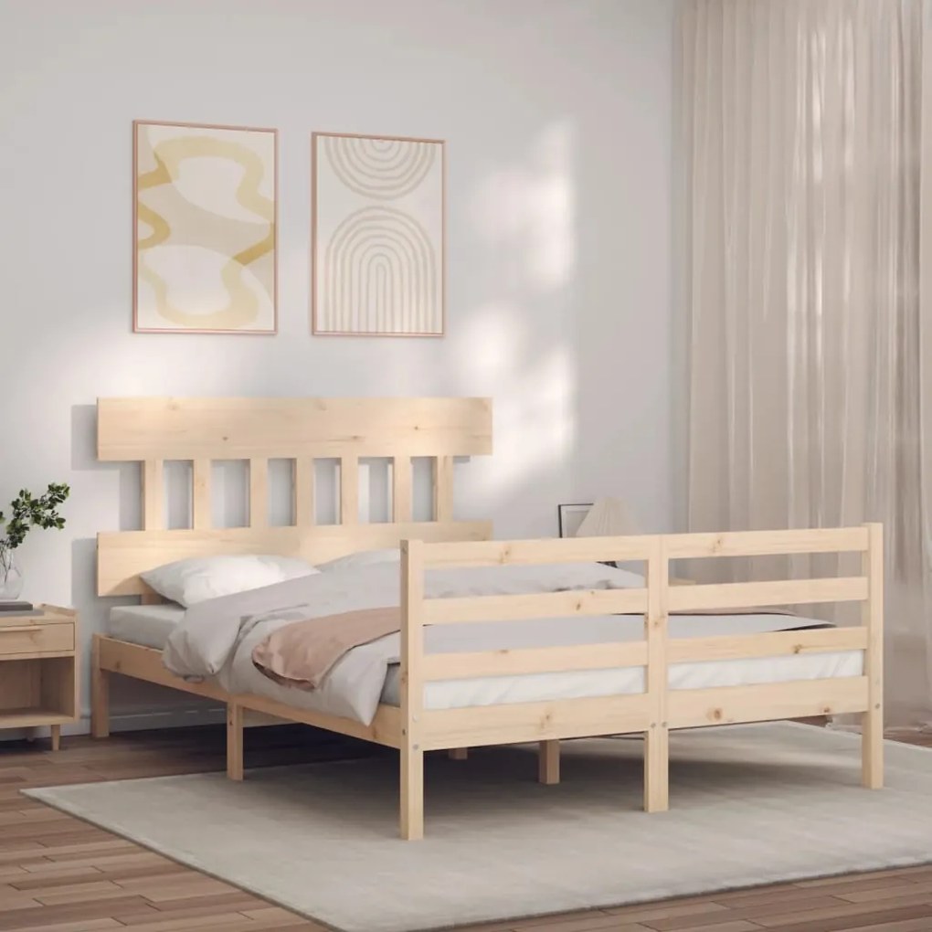 Estrutura de cama com cabeceira 140x190 cm madeira maciça