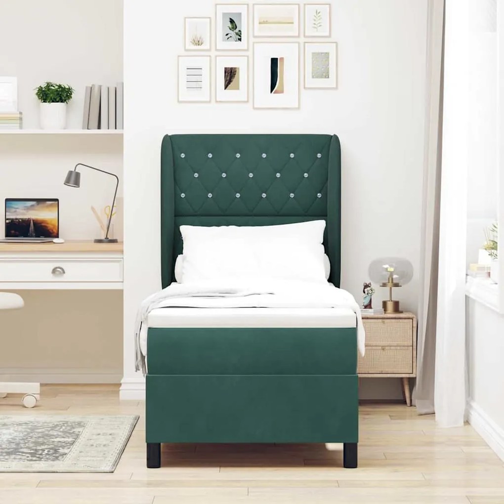 Cama Box com Colchão Verde Escuro 80 x 200 cm em Veludo