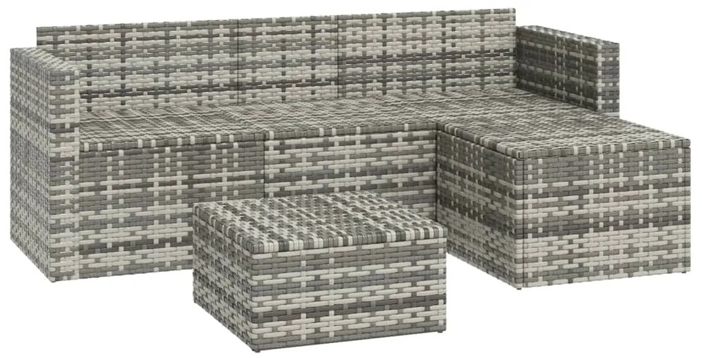 3 pcs conjunto lounge de jardim c/ almofadões vime PE cinzento