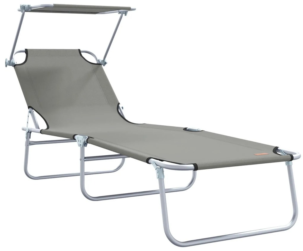 Espreguiçadeiras dobráveis 2 pcs com toldo em tecido Oxford cinza 600D