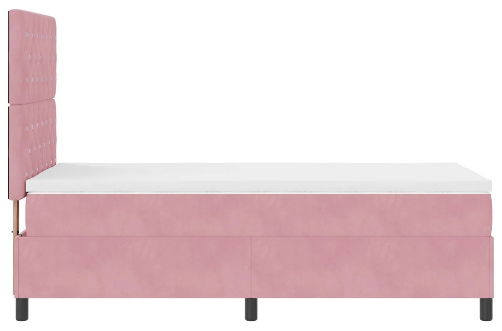 Cama Box Spring com Colchão Rosa 90x200 cm Veludo