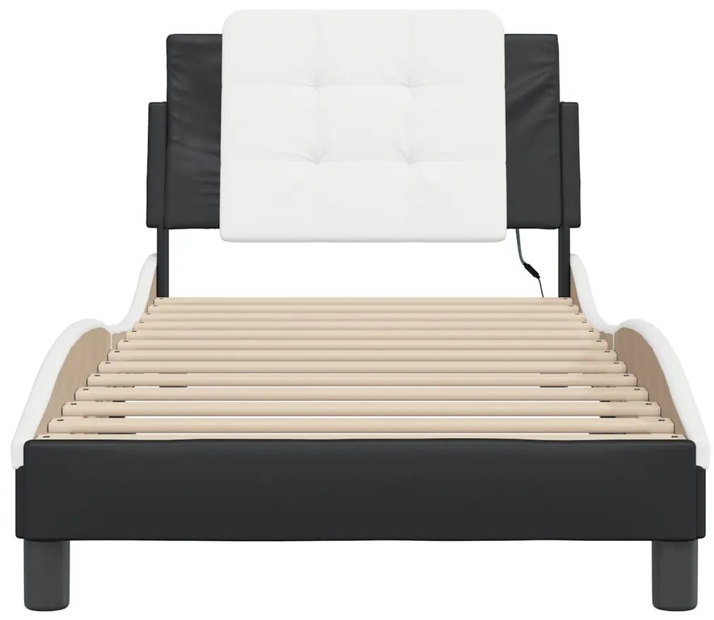 Estrutura cama c/ luzes LED 80x200cm couro artif. preto/branco