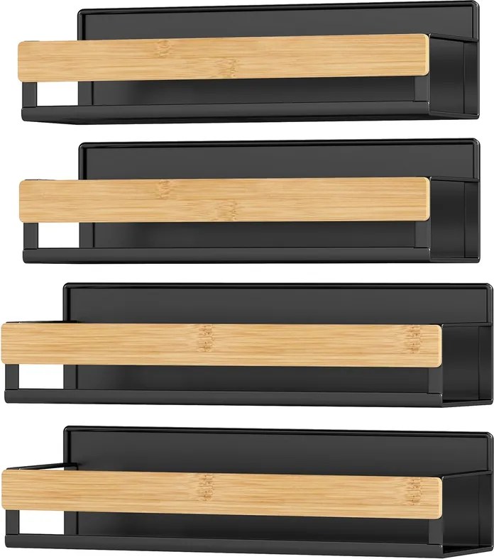 Conjunto de prateleiras magnéticas para especiarias em metal, sem necessidade de perfuração, preto-tinta e bege natural