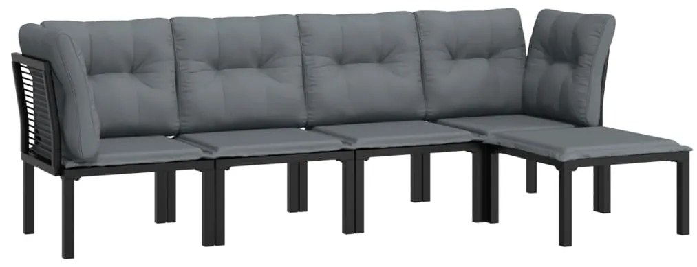 5 pcs conjunto lounge de jardim vime PE preto/cinzento
