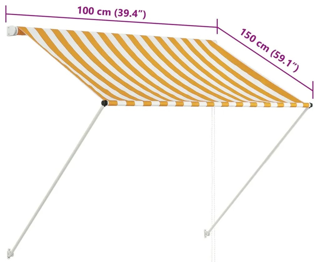 Toldo retrátil 100x150 cm amarelo e branco