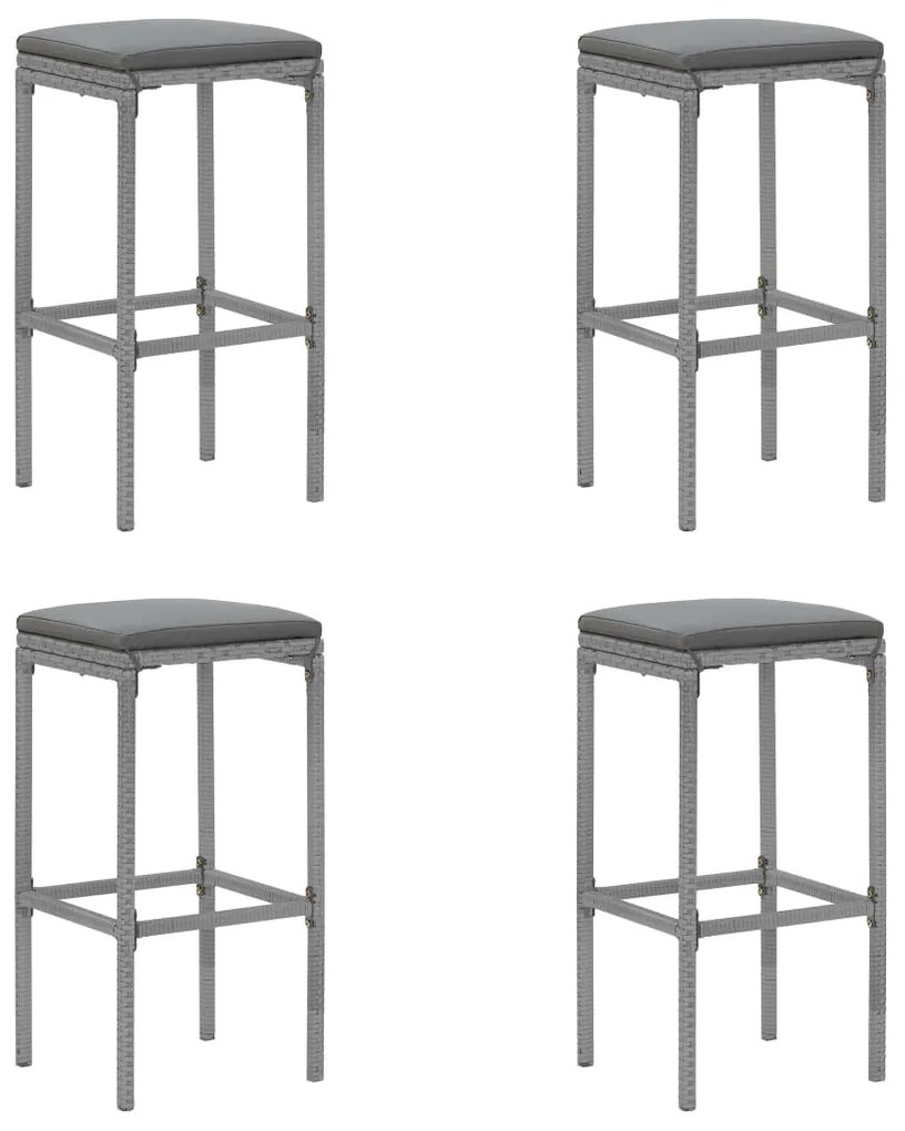 5 pcs conjunto de bar p/ jardim c/ almofadões vime PE cinzento
