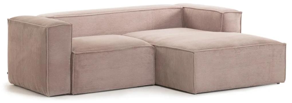Kave Home - Sofá Blok 2 lugares com chaise longue derecho em bombazina cor-de-rosa 240 cm
