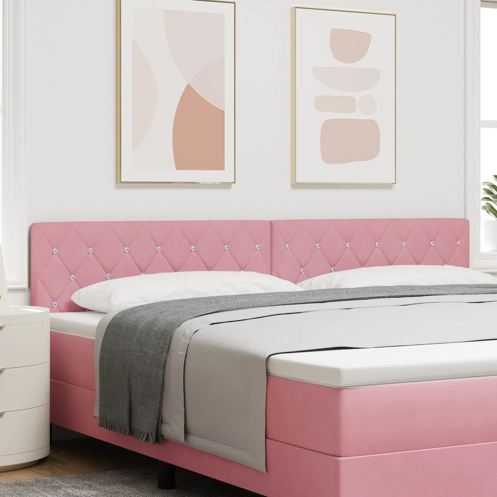 Cabeceira LED vidaXL com Botão de Cristal Matelassada Rosa 100 cm Veludo