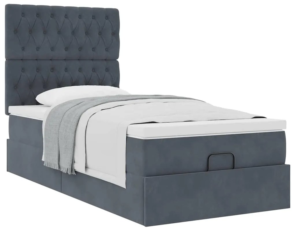 Estrutura cama otomana colchões 80x200cm veludo cinzento escuro