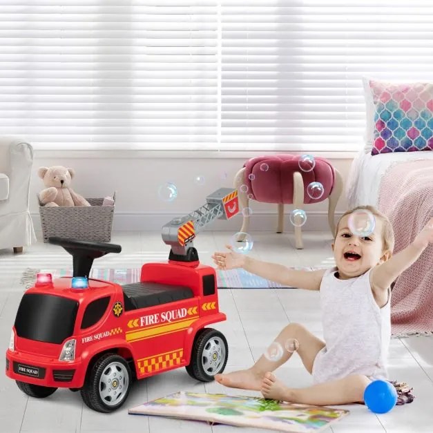 Andarilho para crianças 18-36 meses Carro de bombeiros com faróis de bolha e sons de sirene e música 86 x 28 x 48,5 cm Vermelho