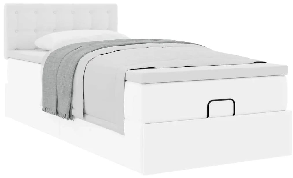 Cama otomana com colchão 90x200 cm couro artificial branco