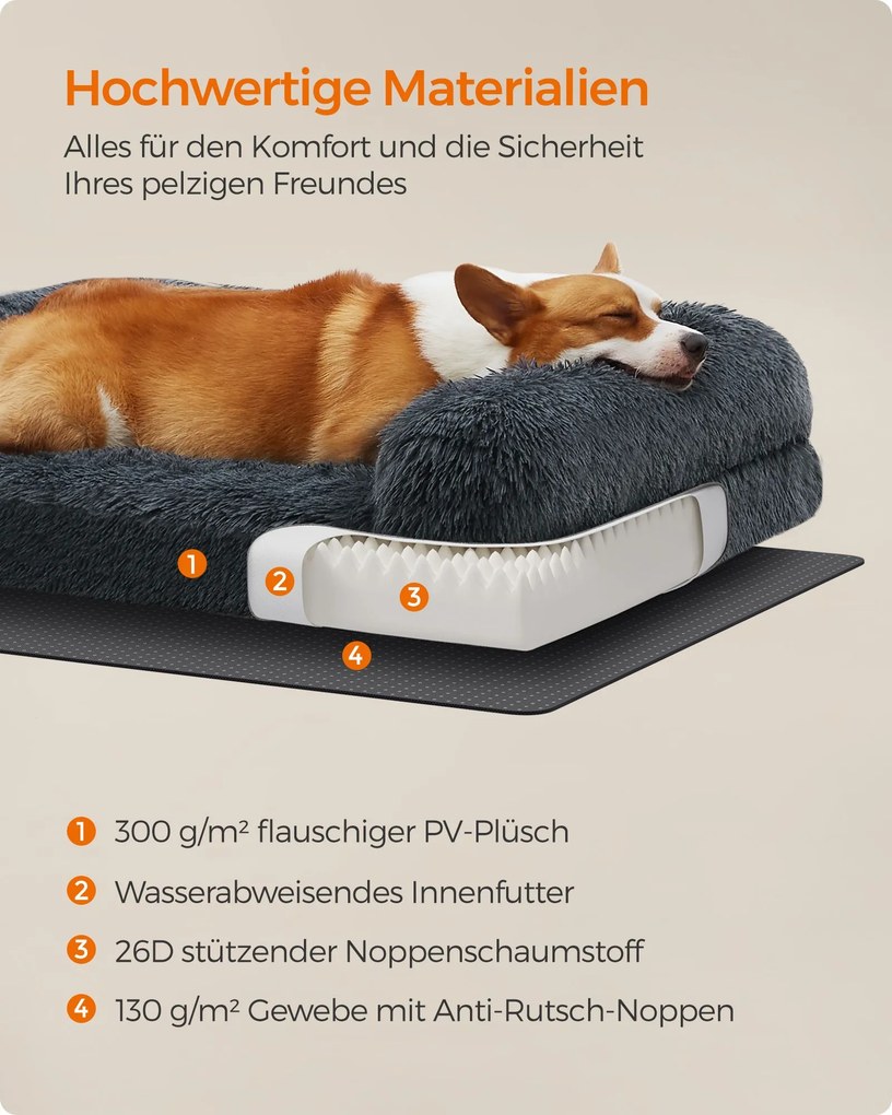 Cama para cães L Cobertura amovível e lavável 91 x 68 x 23 cm Cinzento escuro