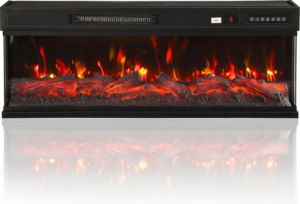 HOMCOM Lareira Elétrica de Chão/Embutir a 3 Lados com Controle Remoto, 750/1500W, Efeito Chama 3D 12 Cores, 5 Luminosidade | Aosom Portugal