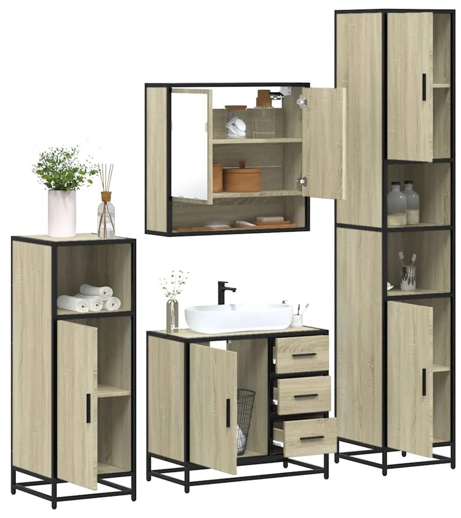vidaXL 4 pcs conj. móveis casa banho derivados madeira carvalho sonoma