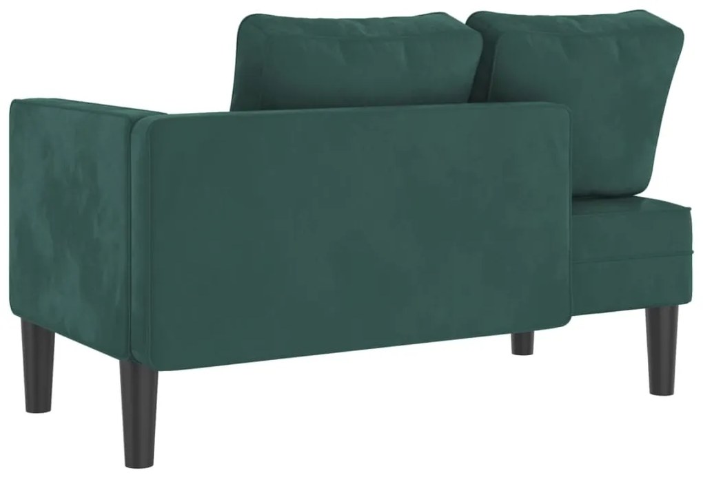 Chaise longue com almofadões veludo verde-escuro