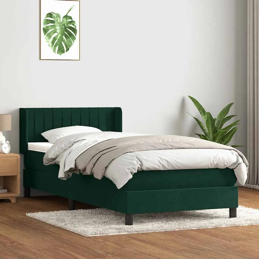 vidaXL Cama com molas/colchão 100x220 cm veludo verde-escuro