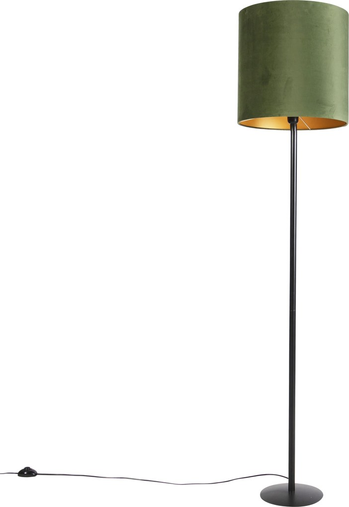 Candeeiro de pé Botânico Preto com Abajur Verde 40 cm - Simplo