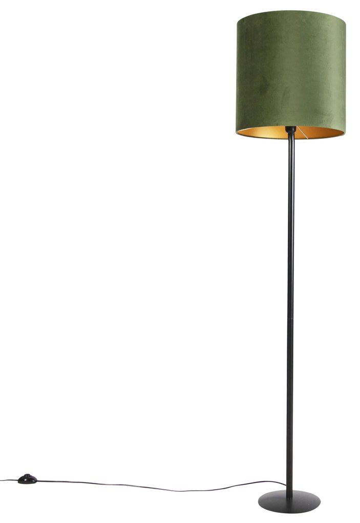 Candeeiro de pé botânico preto com sombra verde 40 cm - Simplo Country / Rústico