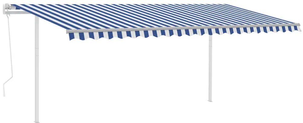 Toldo retrátil automático com postes 5x3 m azul e branco