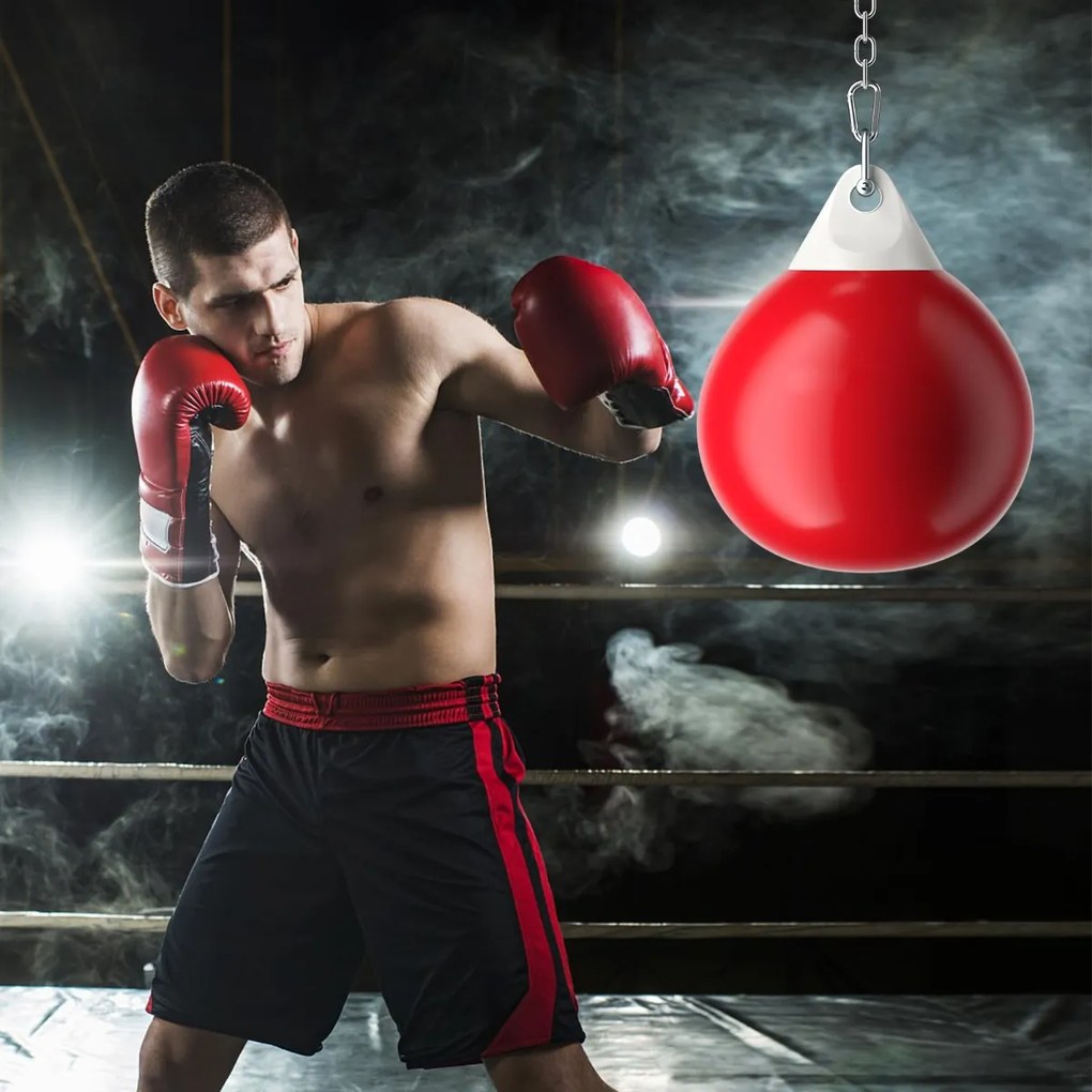 Saco de boxe com água de 45 cm e 50 kg com corrente metálica ajustável, mangueira de injeção de água, soco de boxe para adultos, vermelho e branco