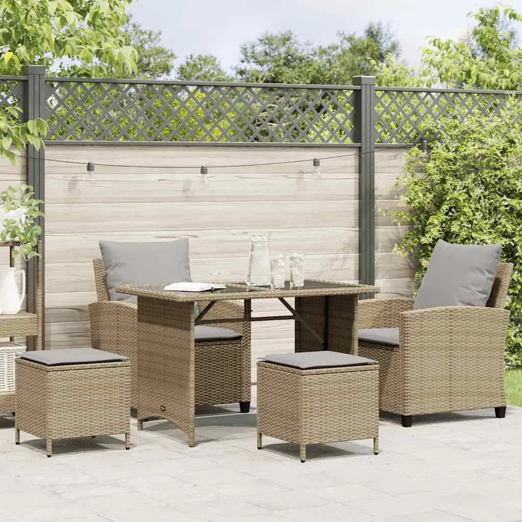 4 pcs conjunto de sofás para jardim c/ almofadões vime PE bege