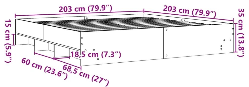 Estrutura de cama 200x200 cm derivados madeira cinzento sonoma