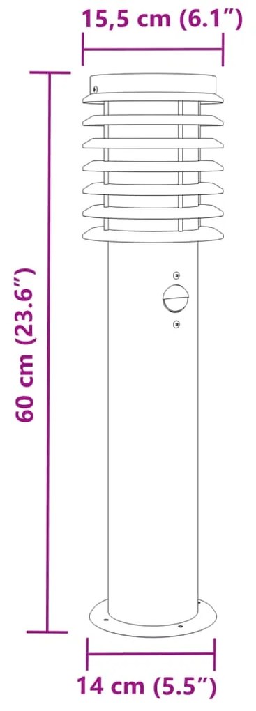 Candeeiro chão exterior c/ sensor 3 pcs 60cm aço inox. prateado