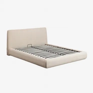 Cama Com Baú Articulado Estofada Norena Tecido Pele De Borrego Bege Creme & 160 X 200 Cm - Sklum